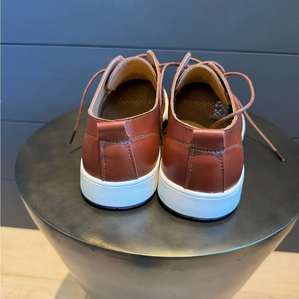 Merkmak Men's Perforated Breathable Casual Lace-up Loafers in Cognac Brown
